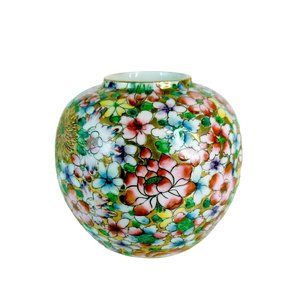 Vintage Chinese Kangxi Nian Zhi 1970s Floral Cloisonne Ginger Jar Vase